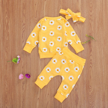 Baby Girl Daisy Print Top, Headband & pants Set. 0-24M
